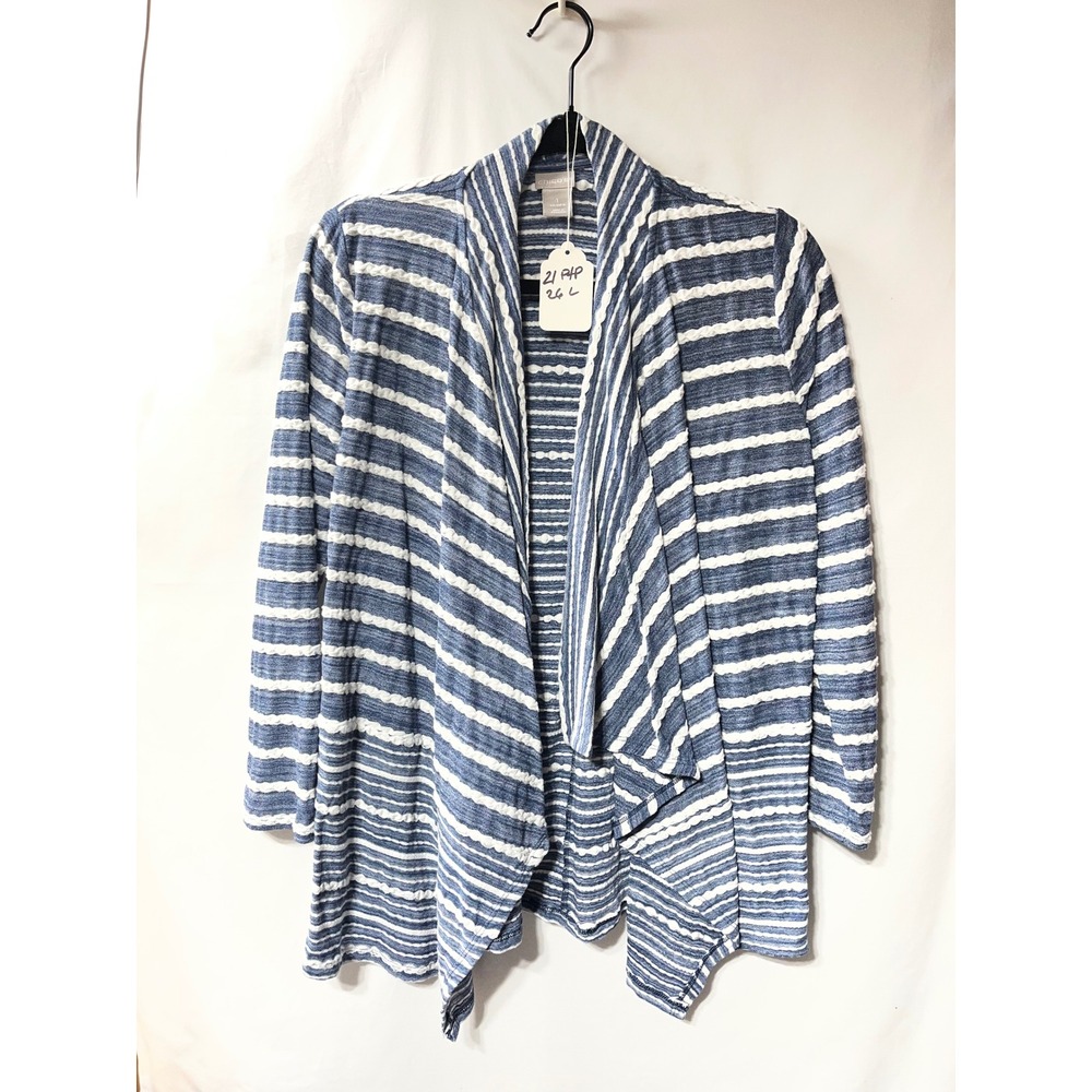 Chico's Blue White Striped Cardigan and Tank Top Twin Set 2 Piece Size 1 0 M S